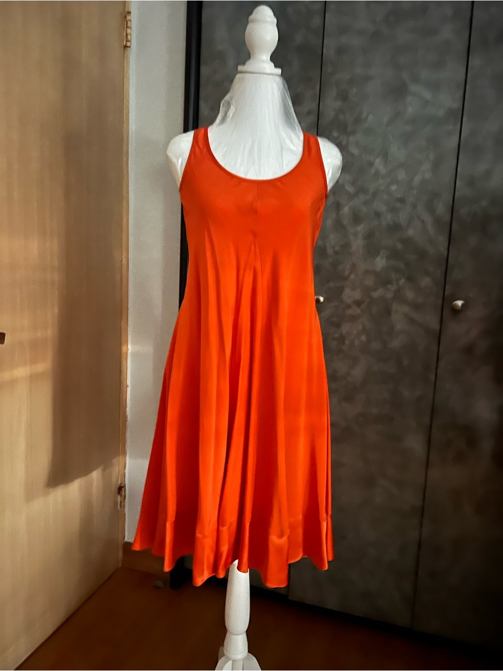 Banana Republic Silk Bright Orange Sleeveless Midi Dress